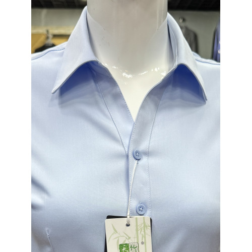 短袖V領淺藍色襯衫女職業裝竹纖維彈力面試物業教師工作服女寸衣