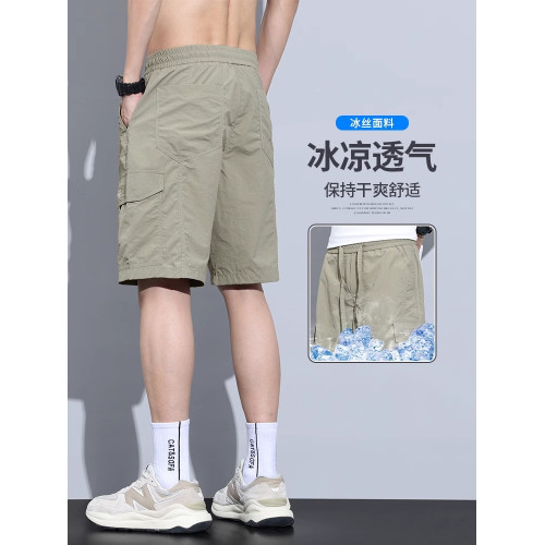 啄木鳥冰絲工裝短褲男士夏季薄款寬松大碼速乾運動休閒五分褲子K