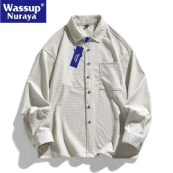 WASSUP Nuraya潮牌日系純色長袖襯衫男春秋休閒工裝青年學生外套