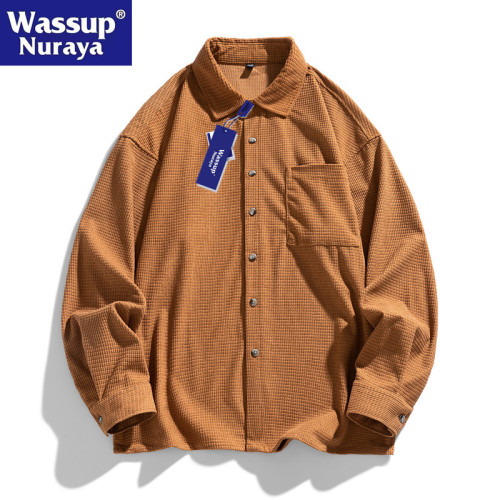 WASSUP Nuraya潮牌日系純色長袖襯衫男春秋休閒工裝青年學生外套