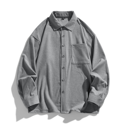 WASSUP Nuraya潮牌日系純色長袖襯衫男春秋休閒工裝青年學生外套