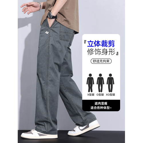 啄木鳥純棉褲子男士休閒褲夏季薄款2025新款寬松直筒運動工裝褲K