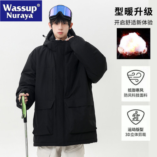 WASSUP NURAYA卡其色棉服男冬季加厚服戶外防風連帽工裝棉衣外套