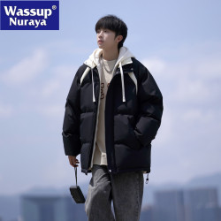 WASSUP NURAYA棉服男冬季假兩件連帽麵包服棉衣防寒冬裝棉襖外套