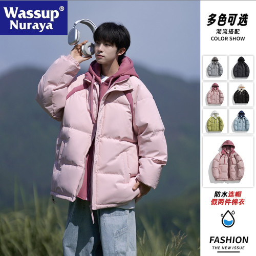 WASSUP NURAYA棉服男冬季假兩件連帽麵包服棉衣防寒冬裝棉襖外套