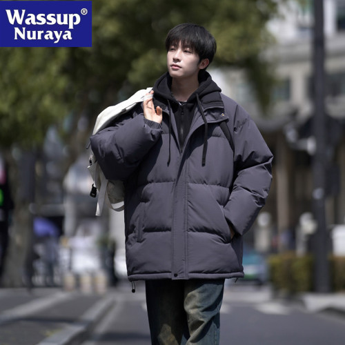 WASSUP NURAYA棉服男冬季假兩件連帽麵包服棉衣防寒冬裝棉襖外套