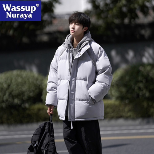 WASSUP NURAYA棉服男冬季假兩件連帽麵包服棉衣防寒冬裝棉襖外套