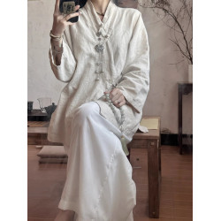 新中式女裝漢服禪服彿系禪意棉麻套裝唐裝上衣中式襯衫茶服女夏季