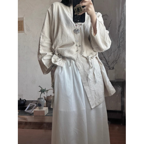 新中式女裝漢服禪服彿系禪意棉麻套裝唐裝上衣中式襯衫茶服女夏季