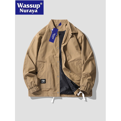 WASSUP NURAYA美式棒球服男外套春秋潮牌寬松休閒翻領工裝夾克男