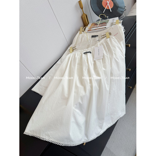 Modeltear周美美 miu系學院蕾絲花邊繙領黑標白色短袖襯衫套裝