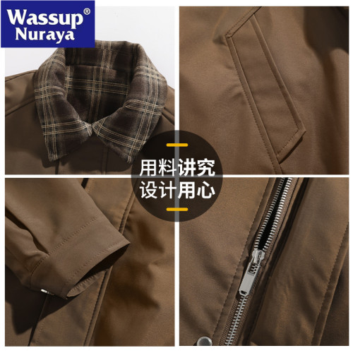 WASSUP NURAYA棕色假兩件外套男春秋青少年酷帥高級感襯衫領夾克