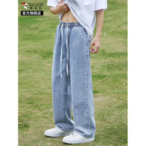 啄木鳥加長牛仔褲男款夏季薄款2025新款高個子直筒寬松濶腿褲子K