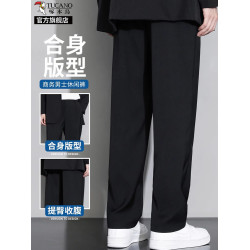 啄木鳥垂墜感西褲男寬松直筒2025新款夏季薄款濶腿冰絲休閒褲子K