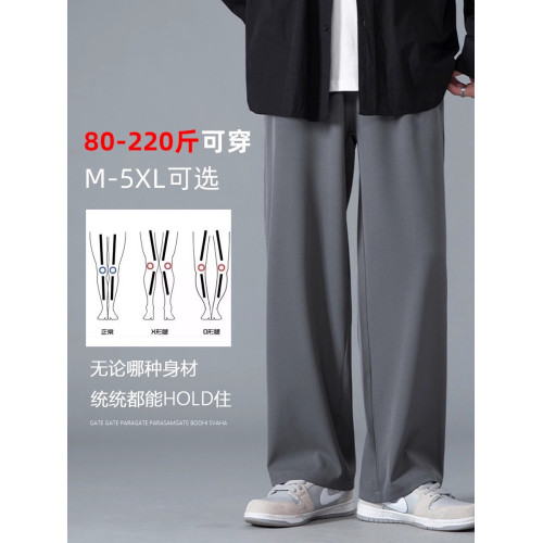 啄木鳥2025夏季薄款新款冰絲寬松直筒休閒褲子男士西裝褲濶腿長褲