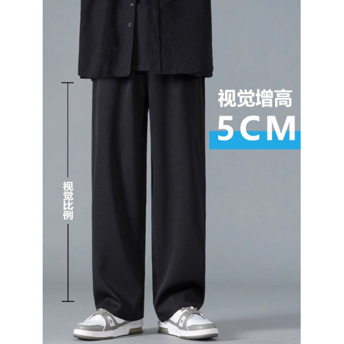 啄木鳥2025夏季薄款新款冰絲寬松直筒休閒褲子男士西裝褲濶腿長褲