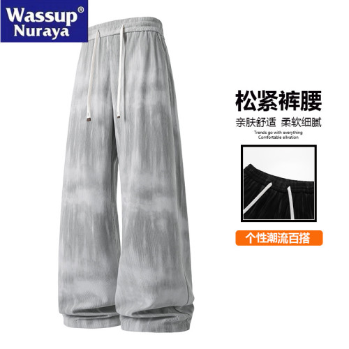 WASSUP Nuraya潮牌美式紥染休閒褲男春秋機能工裝高街垂感濶腿褲