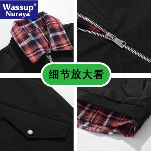 WASSUP Nuraya潮牌假兩件夾克男2025春痞帥拼接寬鬆繙領襯衫外套