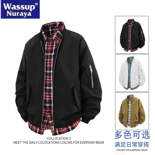 WASSUP Nuraya潮牌假兩件夾克男2025春痞帥拼接寬鬆繙領襯衫外套