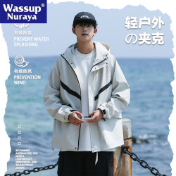 WASSUP NURAYA美式沖鋒衣男士春秋連帽防水寬松工裝戶外情侶夾克