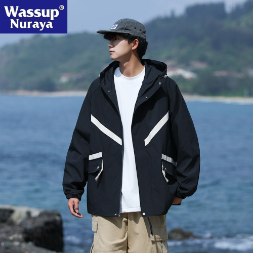WASSUP NURAYA美式沖鋒衣男士春秋連帽防水寬松工裝戶外情侶夾克