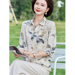 中老年女夏裝薄款洋氣翻領襯衫2025年新款夏季媽媽裝時尚T恤上衣
