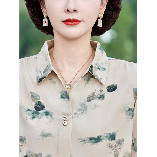 中老年女夏裝薄款洋氣翻領襯衫2025年新款夏季媽媽裝時尚T恤上衣
