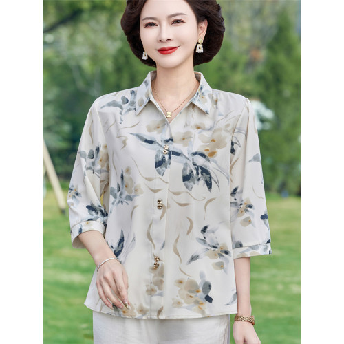 中老年女夏裝薄款洋氣翻領襯衫2025年新款夏季媽媽裝時尚T恤上衣