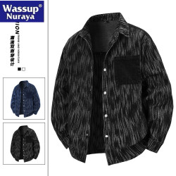WASSUP Nuraya潮牌美式復古牛仔襯衫男長袖春秋寬松休閒襯衣外套