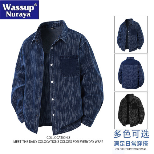 WASSUP Nuraya潮牌美式復古牛仔襯衫男長袖春秋寬松休閒襯衣外套