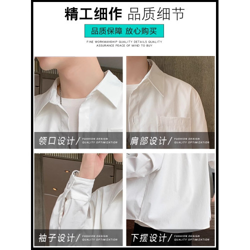 啄木鳥襯衫男士夏季薄款2025新款寬松翻領長袖襯衣日系休閒外套K