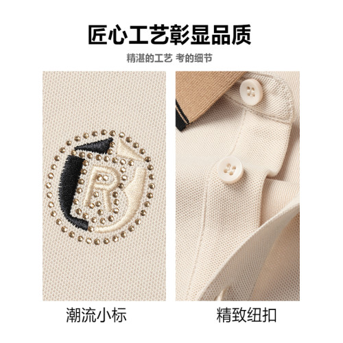 啄木鳥珠地棉短袖t恤男2025夏季新款翻領爸爸POLO衫休閒寬松上衣H