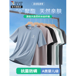 啄木鳥冰絲短袖t恤男夏季薄款2025新款休閒速乾夏天爸爸男裝衣服K