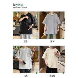 啄木鳥純棉短袖t恤男士2025新款夏季設計感半袖寬松痞帥休閒體恤L