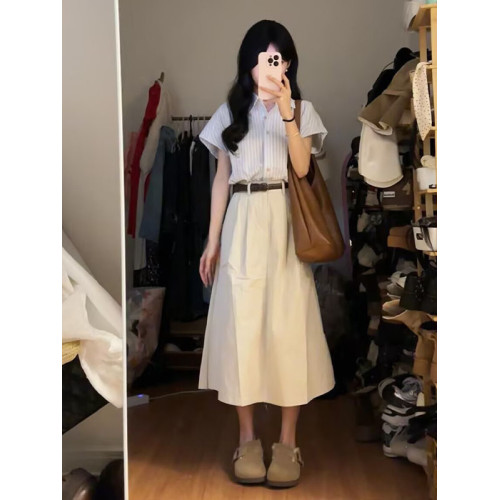 夏季韓系小個子穿搭一整套洋氣減齡襯衫時尚兩件套裝女百搭半身裙