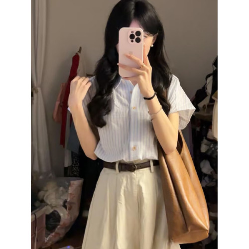 夏季韓系小個子穿搭一整套洋氣減齡襯衫時尚兩件套裝女百搭半身裙