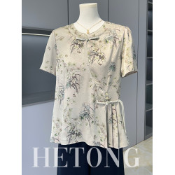 新中式媽媽裝端莊大氣真絲小衫短袖夏季新款襯衫中老年女上衣套裝