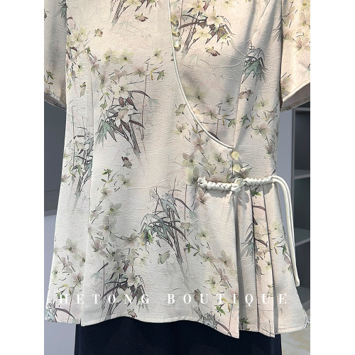 新中式媽媽裝端莊大氣真絲小衫短袖夏季新款襯衫中老年女上衣套裝