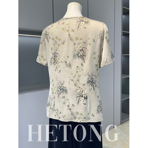 新中式媽媽裝端莊大氣真絲小衫短袖夏季新款襯衫中老年女上衣套裝