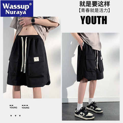 WASSUP NURAYA夏季新款美式潮牌嘻哈短褲男寬松運動休閒工裝褲子