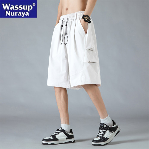 WASSUP NURAYA冰絲工裝五分短褲男夏季美式高街褶皺速乾休閒褲子