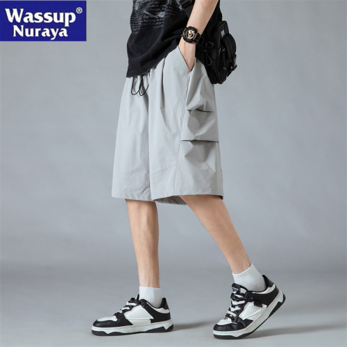 WASSUP NURAYA冰絲工裝五分短褲男夏季美式高街褶皺速乾休閒褲子
