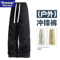 WASSUP Nuraya潮牌直筒休閒褲子男春秋濶腿長褲青少年純色工裝褲