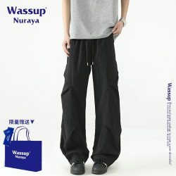WASSUP NURAYA美式潮牌褶皺設計感休閒褲男士夏季新款寬鬆工裝褲