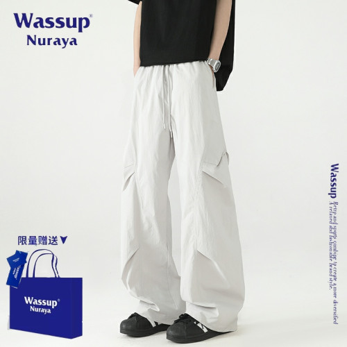 WASSUP NURAYA美式潮牌褶皺設計感休閒褲男士夏季新款寬鬆工裝褲