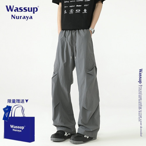 WASSUP NURAYA美式潮牌褶皺設計感休閒褲男士夏季新款寬鬆工裝褲