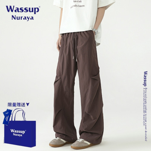 WASSUP NURAYA美式潮牌褶皺設計感休閒褲男士夏季新款寬鬆工裝褲
