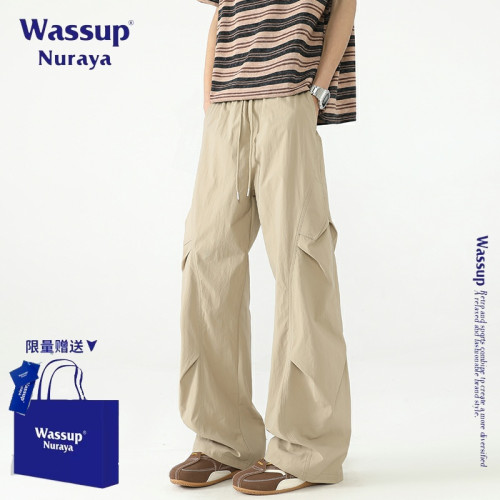 WASSUP NURAYA美式潮牌褶皺設計感休閒褲男士夏季新款寬鬆工裝褲