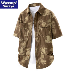 WASSUP Nuraya潮牌大碼加肥加大短袖襯衫男夏季寬松休閒翻領襯衣