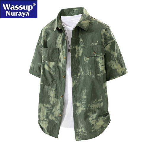 WASSUP Nuraya潮牌大碼加肥加大短袖襯衫男夏季寬松休閒翻領襯衣 WASSUP Nuraya潮牌大碼加肥加大短袖襯衫男夏季寬松休閒翻領襯衣